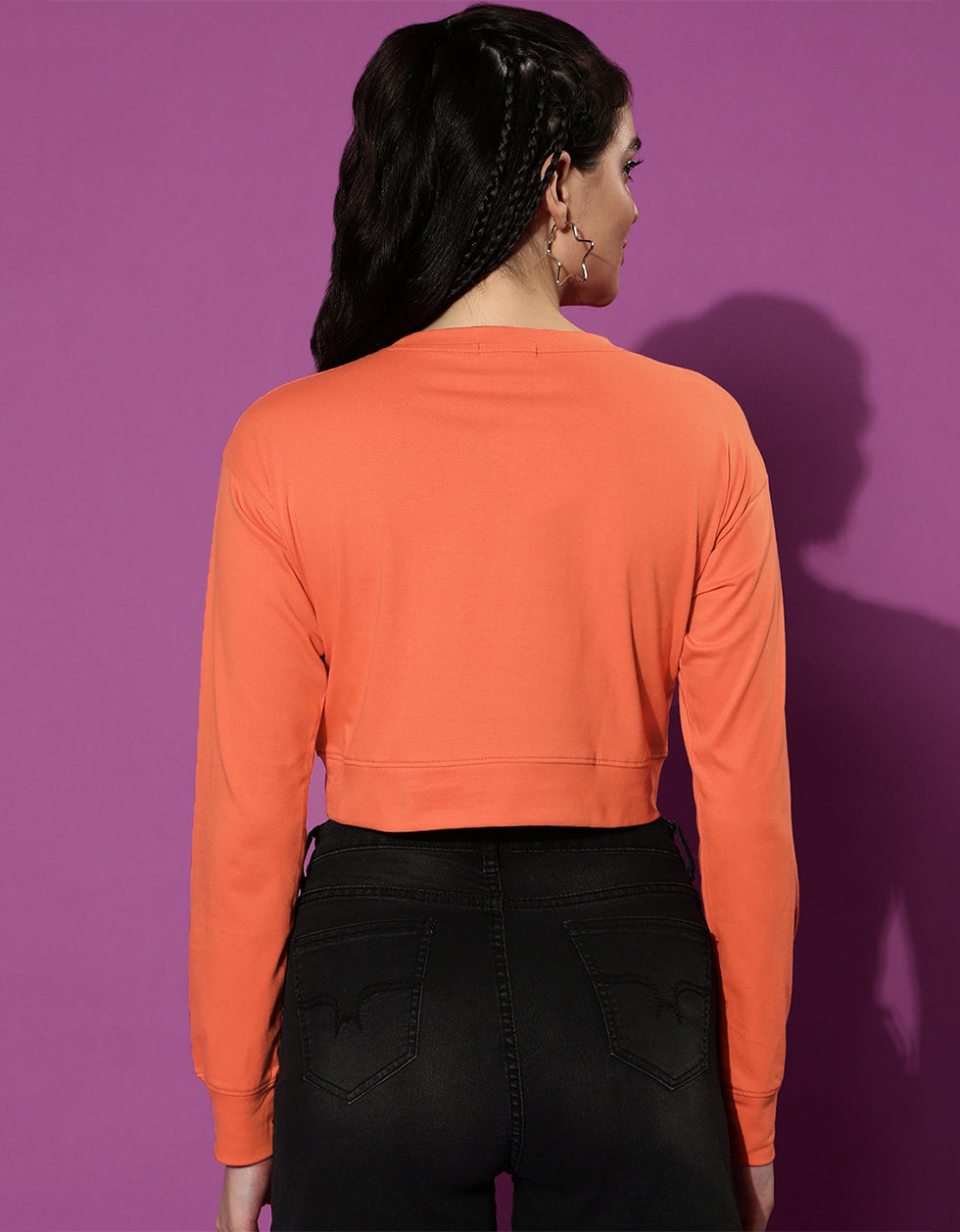 Lips Orange Graphic Printed Crop-Top