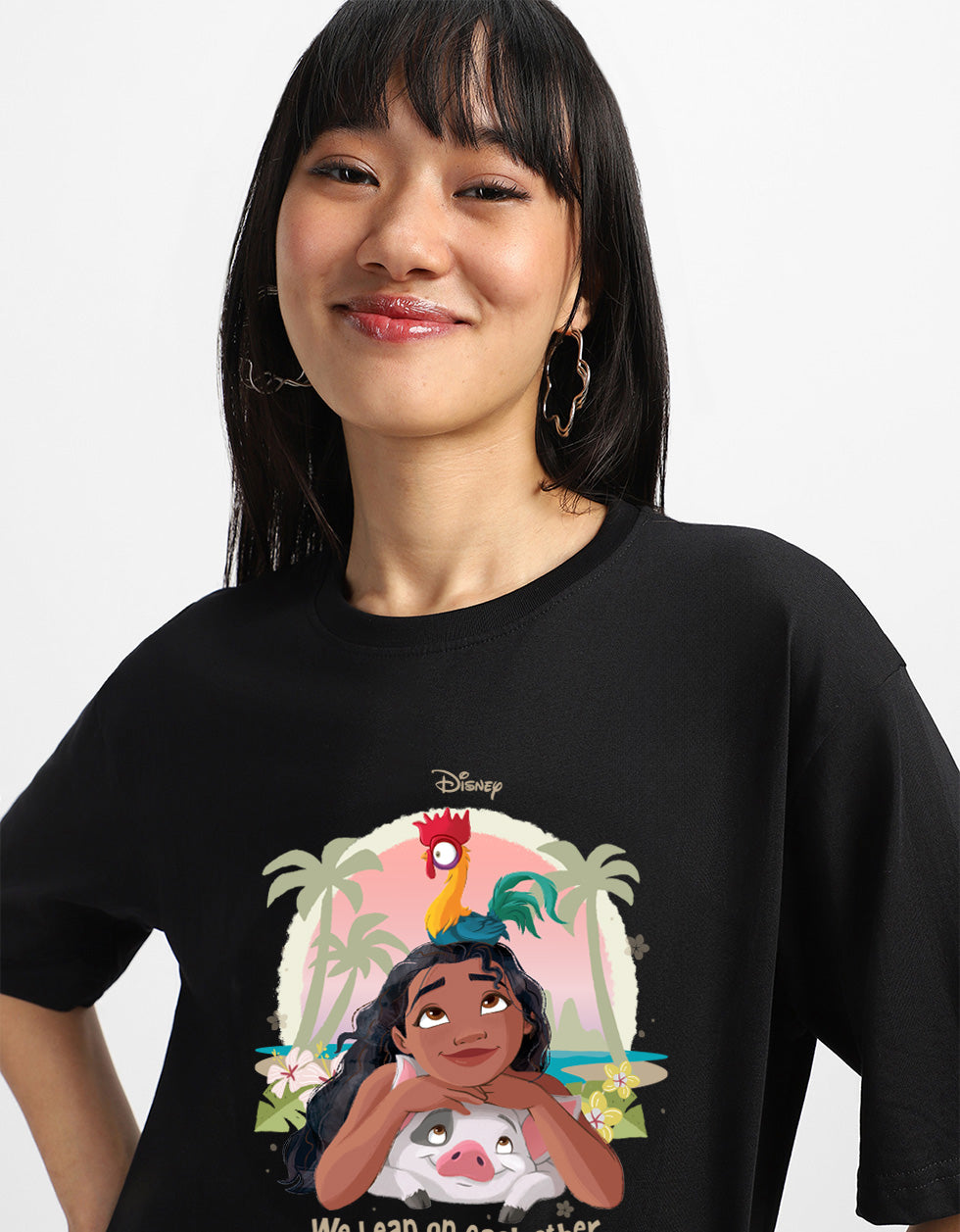 Moana Lean On Black Oversized Fit Graphic T-Shirt