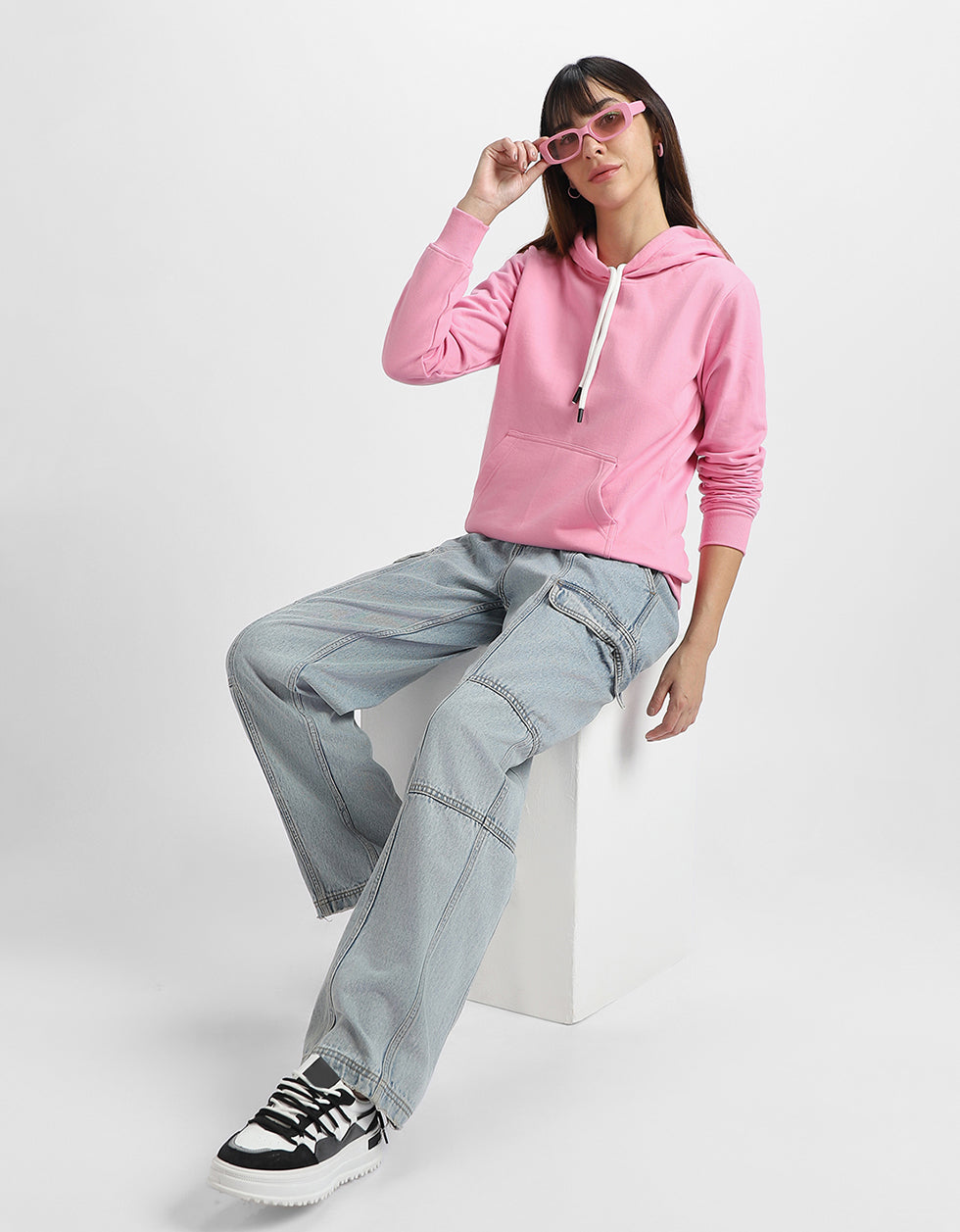 Plain Pink Regular Fit Hoodie