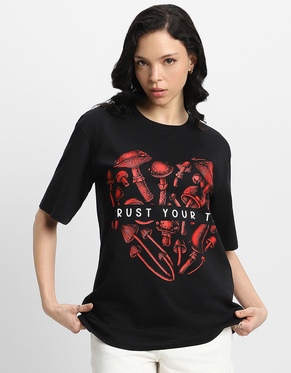 Trust Your Trip Black Oversized Graphic T-Shirt