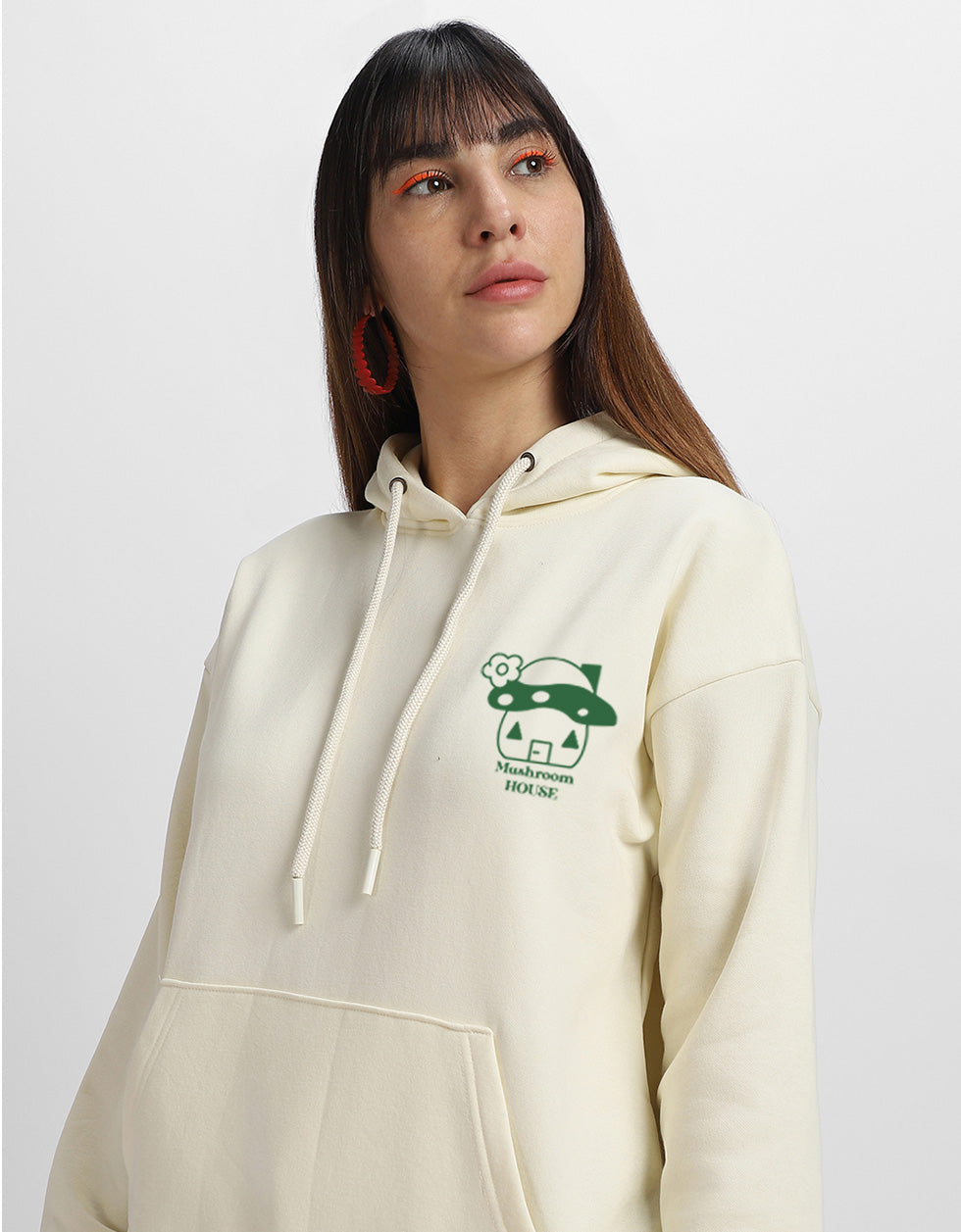 Mushroom Graphic Printed Marshmallow Regular Fit Hoodie