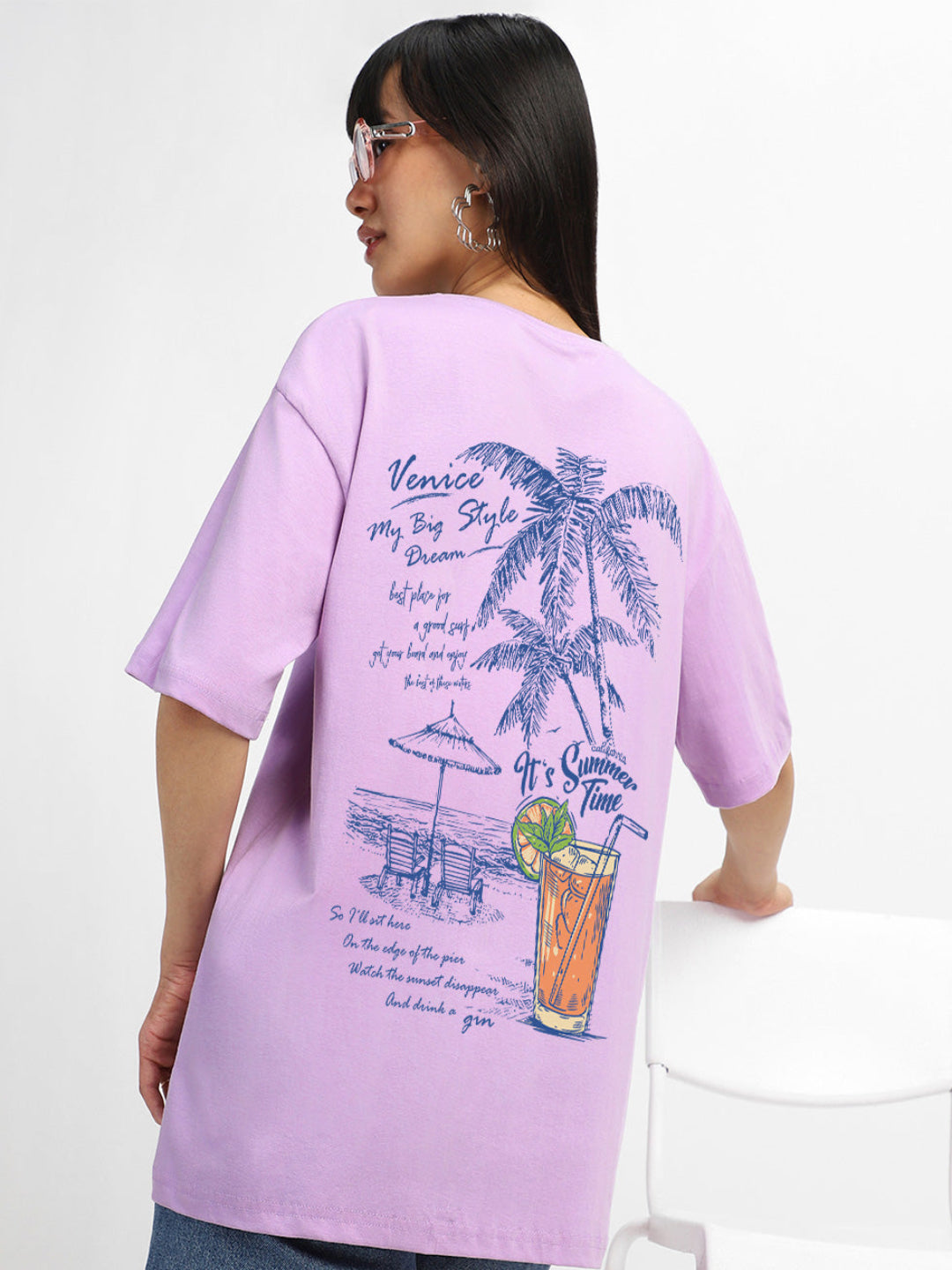 Summer Time Lilac Oversized Graphic Printed T-Shirt