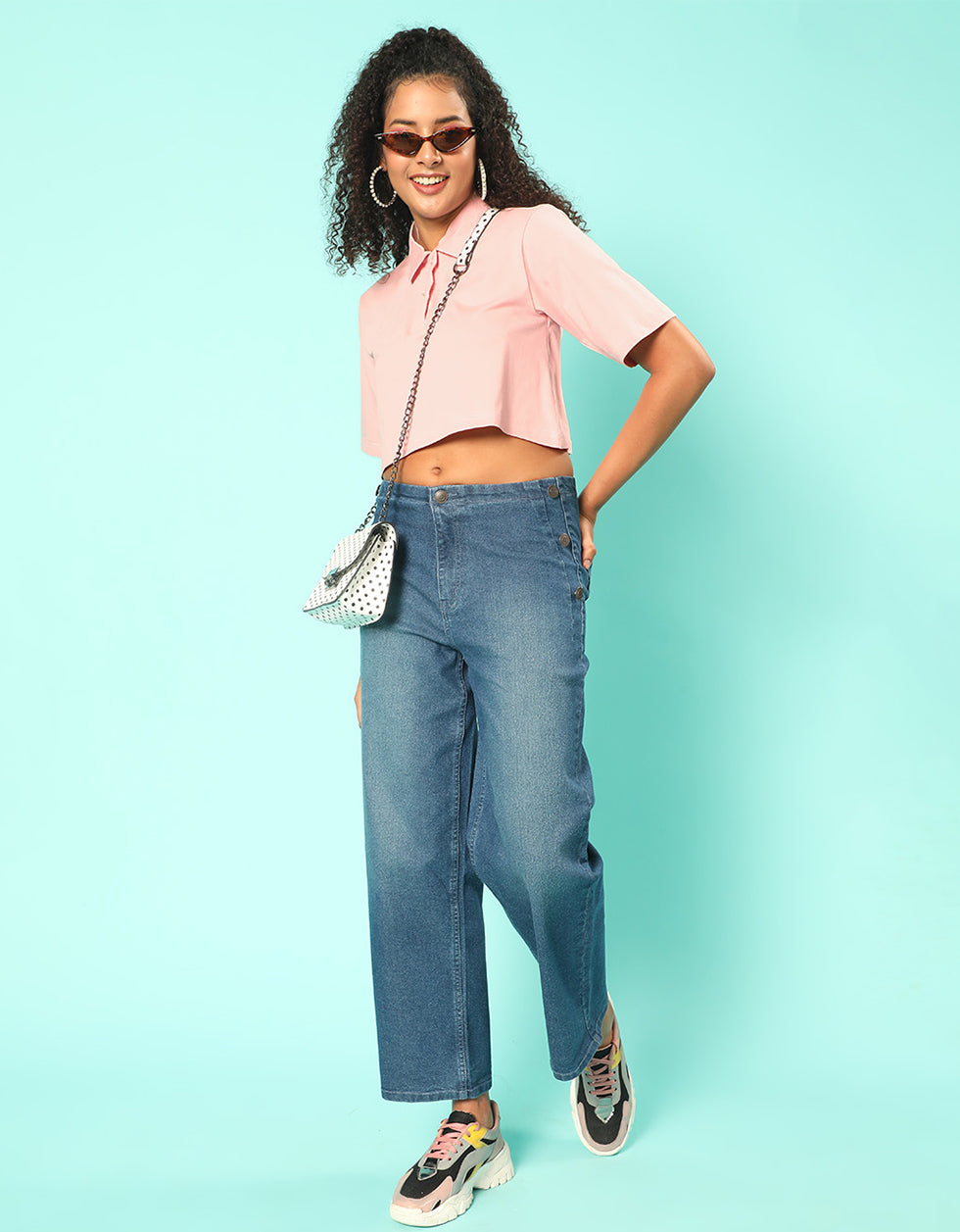 Pink Plain Regular Fit Crop-Top