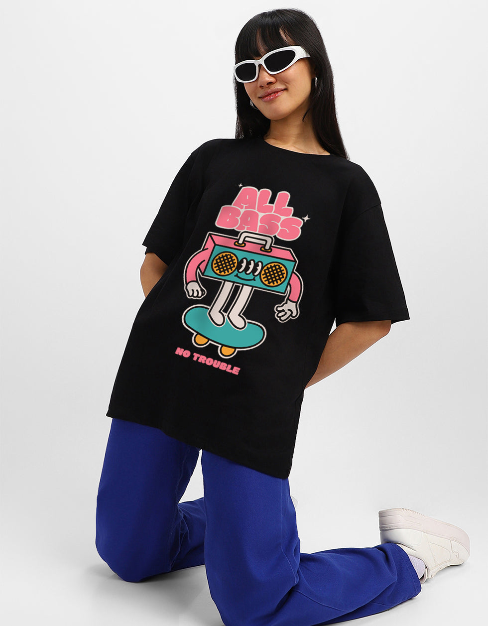 All Bass Black Oversized Graphic Printed T-Shirt