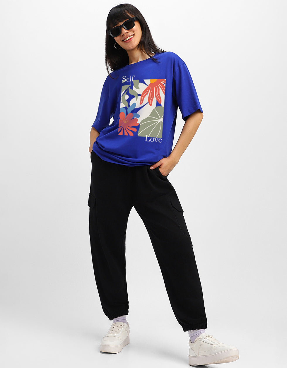 Self Love Royal Blue Oversized Fit Graphic T-Shirt