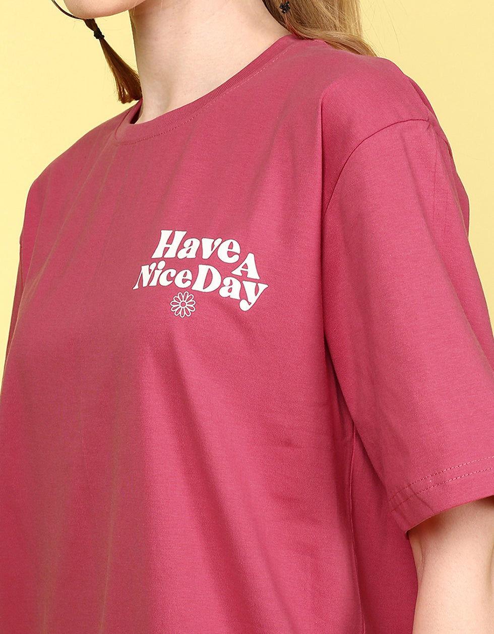 Have A Nice Day Magenta Oversized Fit Graphic T-Shirt