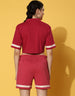 Red Crop Shirt With Shorts Co-Ords Set