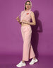 Pink Hooded Crop top With Trouser Co-Ords Set