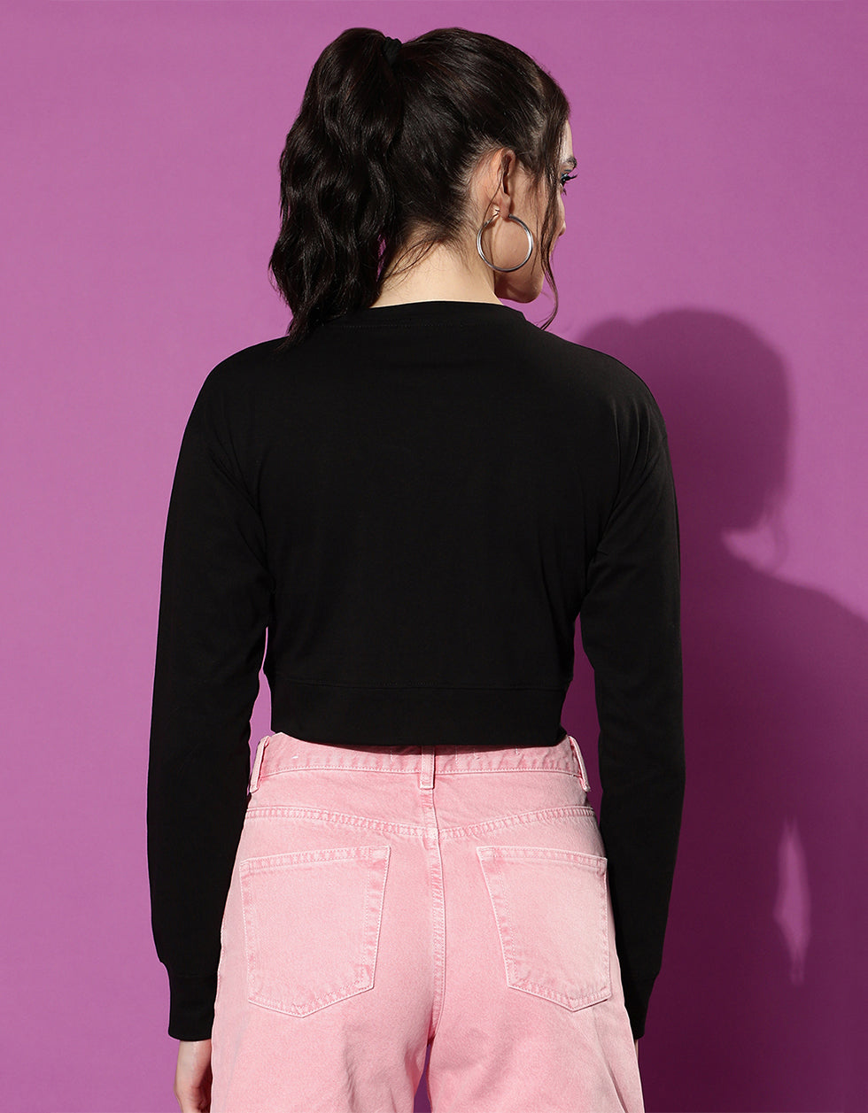Lips Black Graphic Printed Crop-Top
