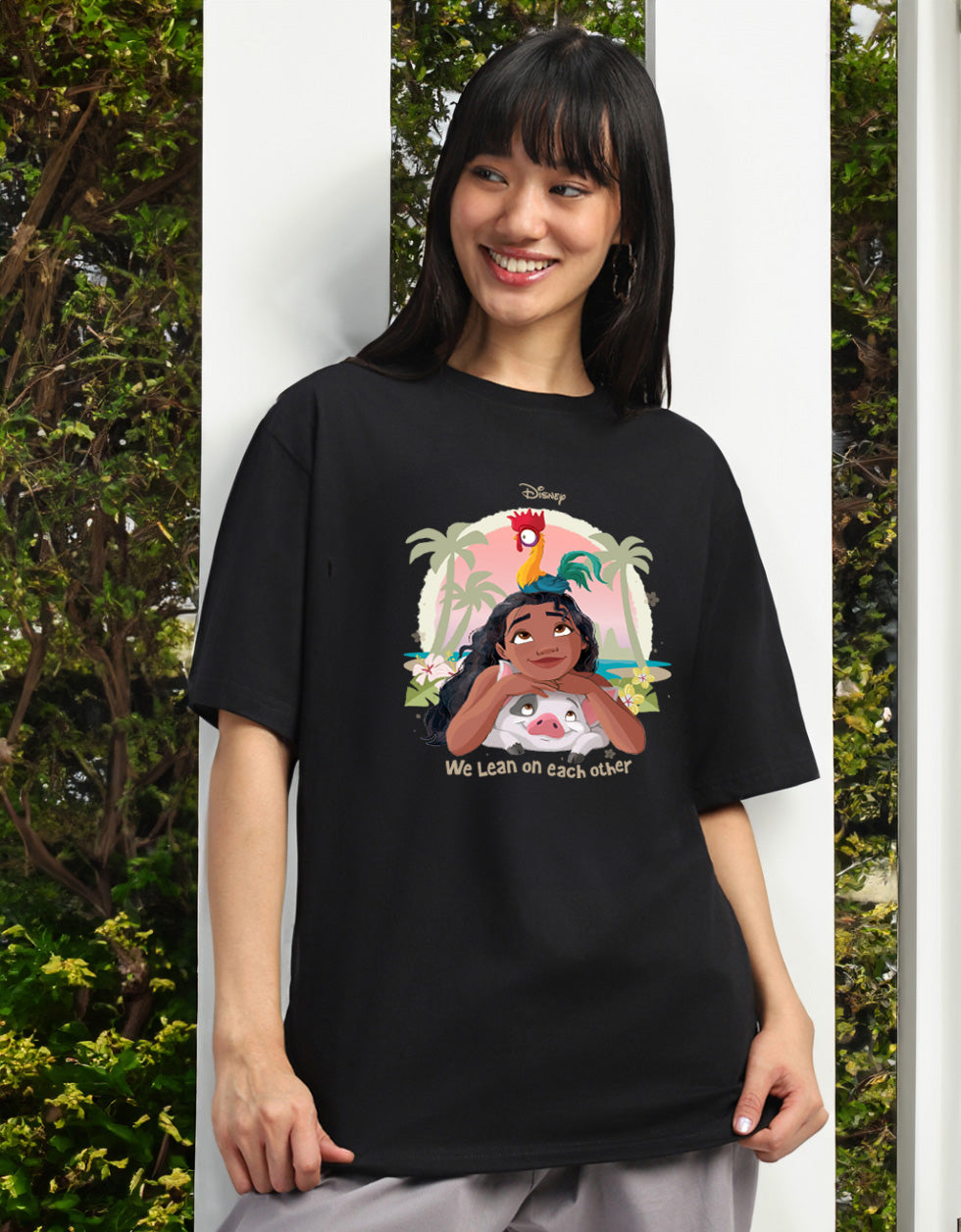 Moana Lean On Black Oversized Fit Graphic T-Shirt