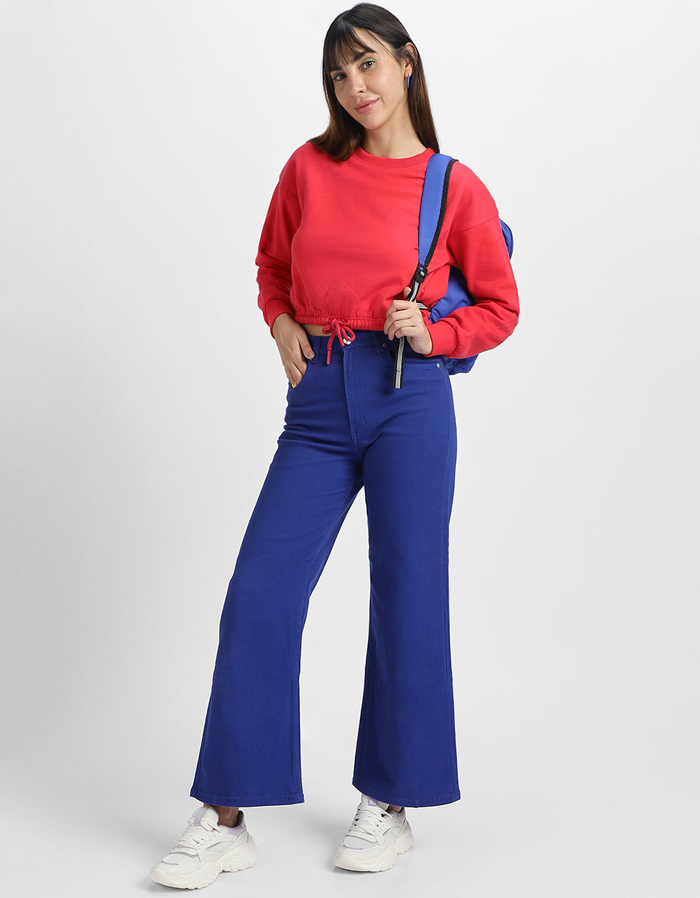 Plain Magenta Oversized Cropped Sweatshirt