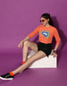 Lips Orange Graphic Printed Crop-Top