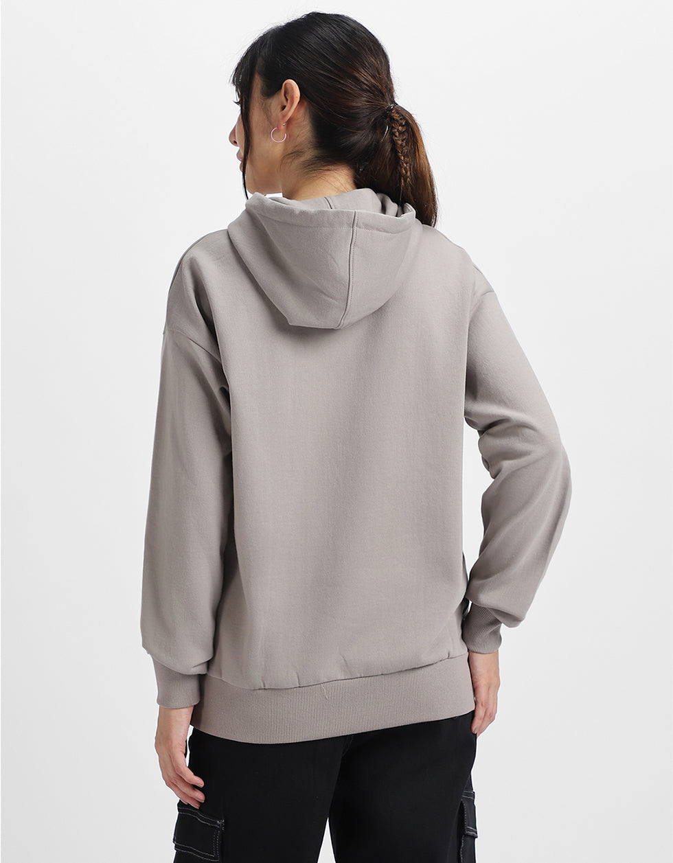 Brooklyn Typographic Printed Grey Oversized Hoodie