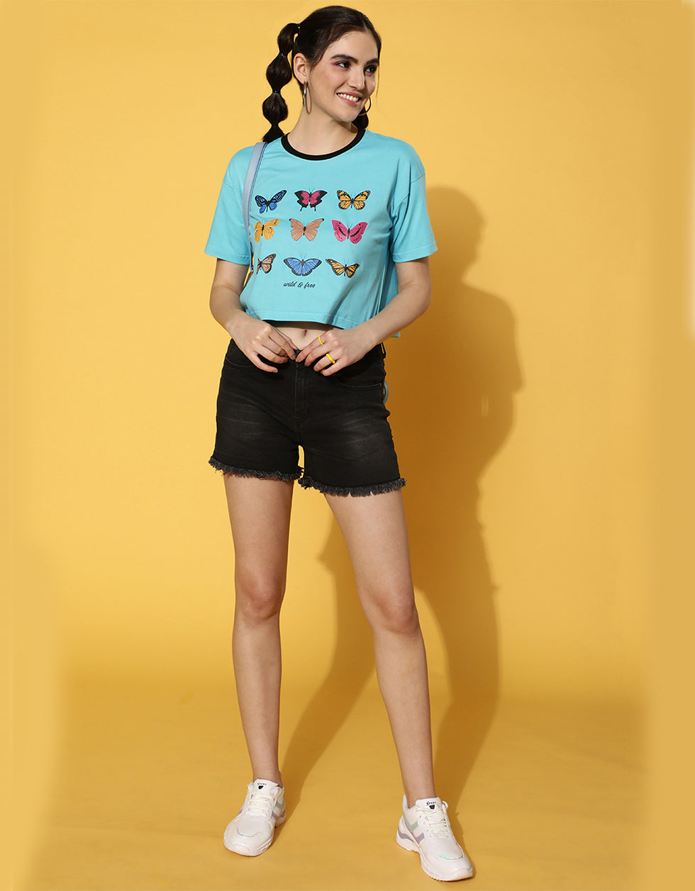 Wild & Free Blue Graphic Printed Crop-Top