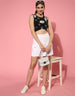 Black Designer Floral Print Regular Fit Crop-Top