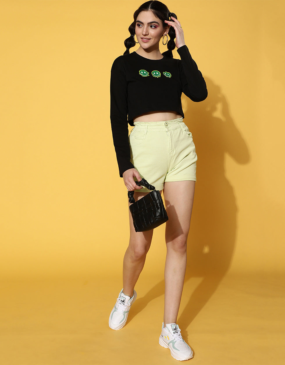 Mood For The Day Black Graphic Printed Crop-Top