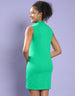 Fog Green Sleeveless High Neck Solid Sheath Bodycon fit Dress