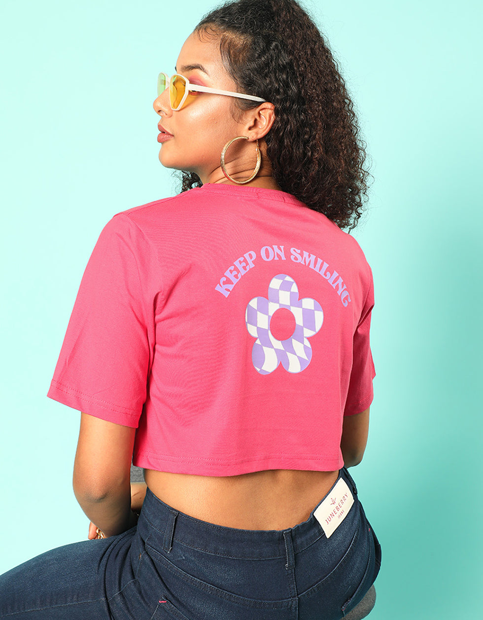 Keep On Smiling Magenta Graphic Printed Crop-Top