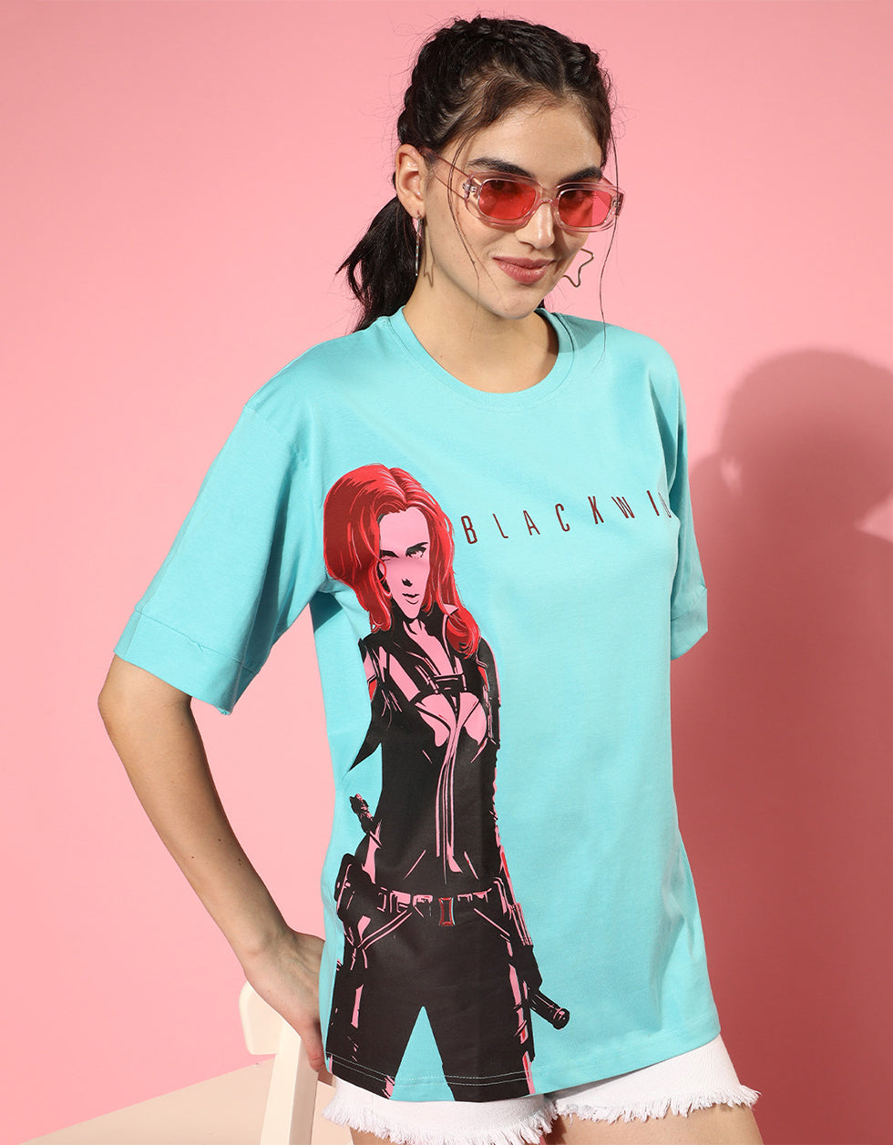 Black Widow Blue Oversized Fit Graphic T-Shirt