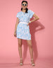 Floral Printed Blue Knee Length T-shirt Dress