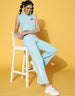 Blue Hooded Crop top With Trouser Co-Ords Set