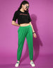 Black and Green Back Printed Crop Top With Trouser Co-Ords Set