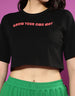 Black and Green Back Printed Crop Top With Trouser Co-Ords Set