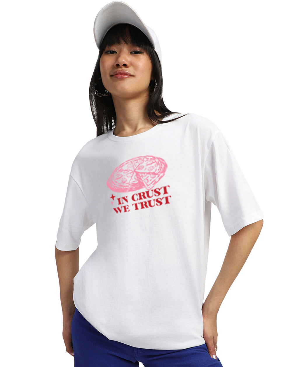 Pizza White Oversized Graphic T-Shirt