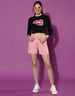 Lips Black Graphic Printed Crop-Top