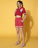 Red Crop Shirt With Shorts Co-Ords Set