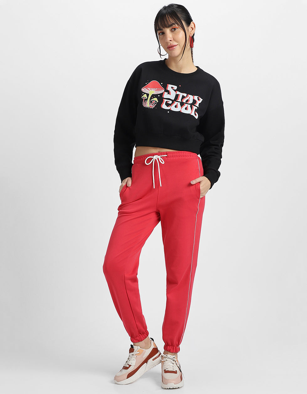 Stay Cool Graphic Printed Oversized Black Sweatshirt