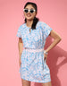 Floral Printed Blue Knee Length T-shirt Dress