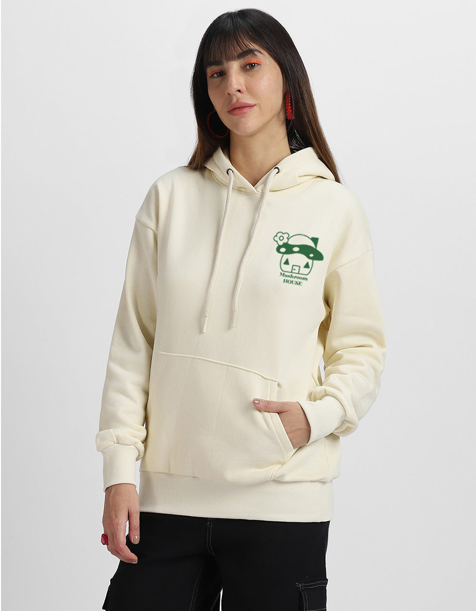 Mushroom Graphic Printed Marshmallow Regular Fit Hoodie