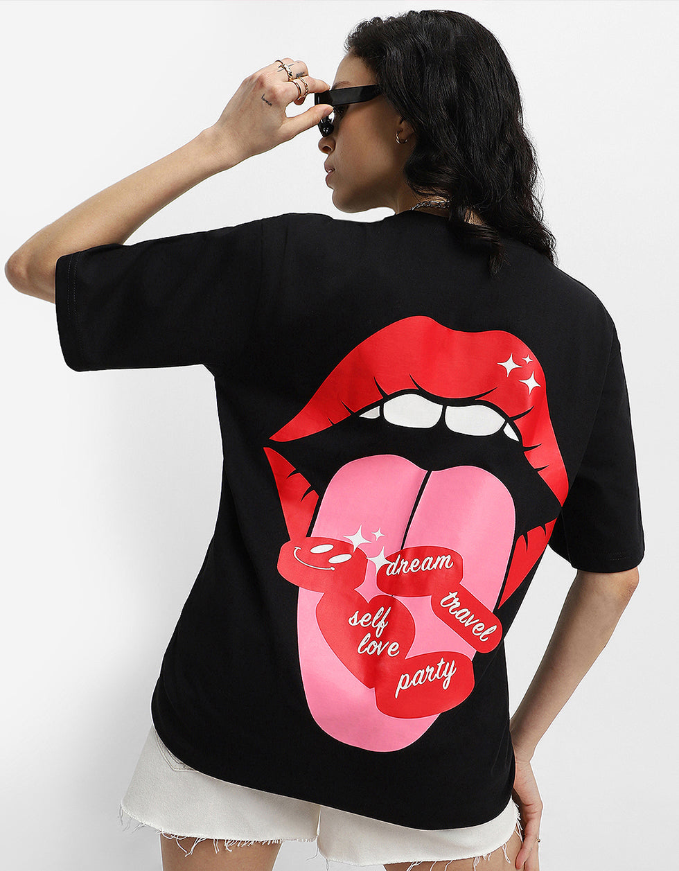 Mouth Black Oversized Graphic T-Shirt