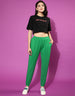 Black and Green Back Printed Crop Top With Trouser Co-Ords Set