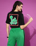 Black and Green Back Printed Crop Top With Trouser Co-Ords Set