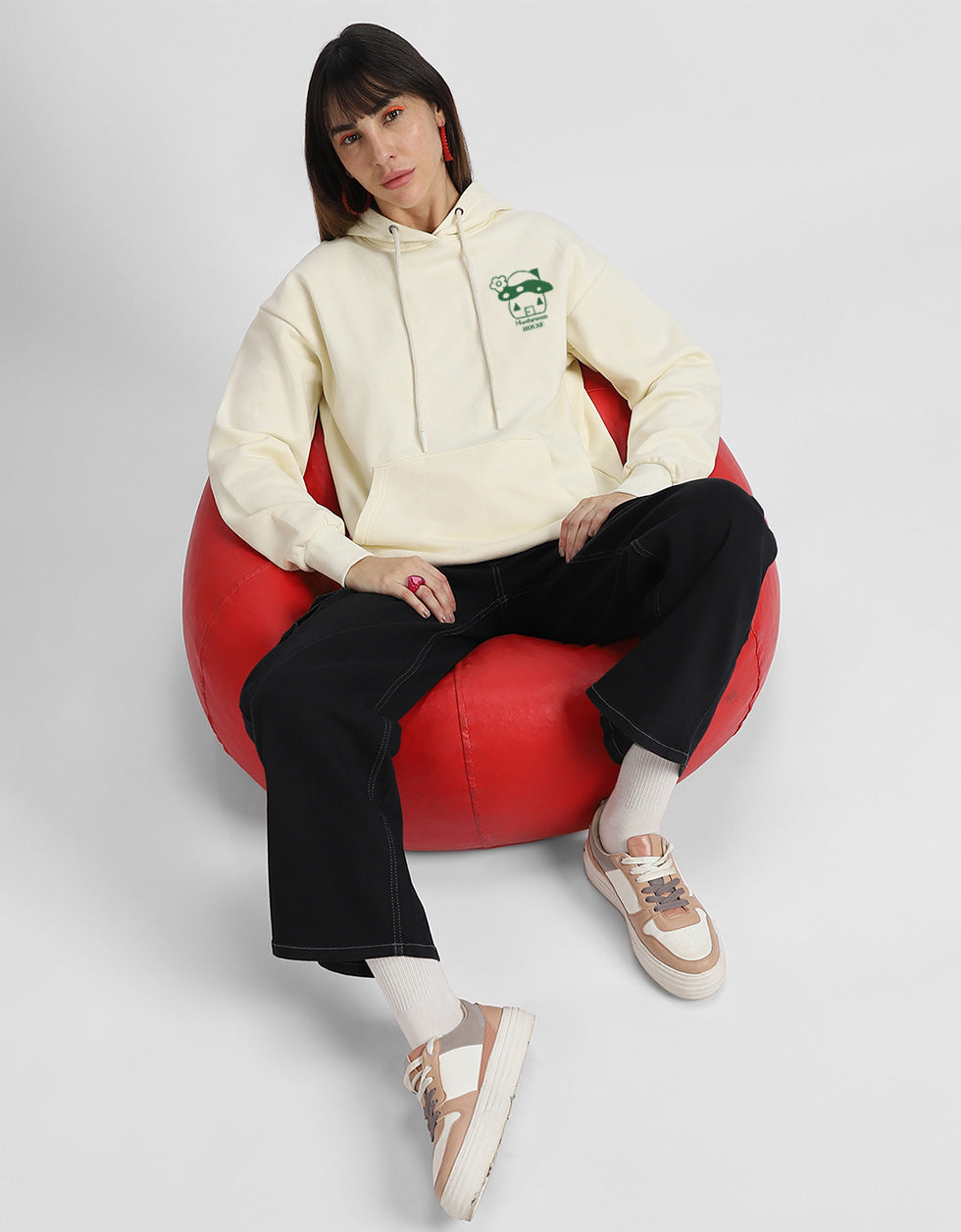 Mushroom Graphic Printed Marshmallow Regular Fit Hoodie