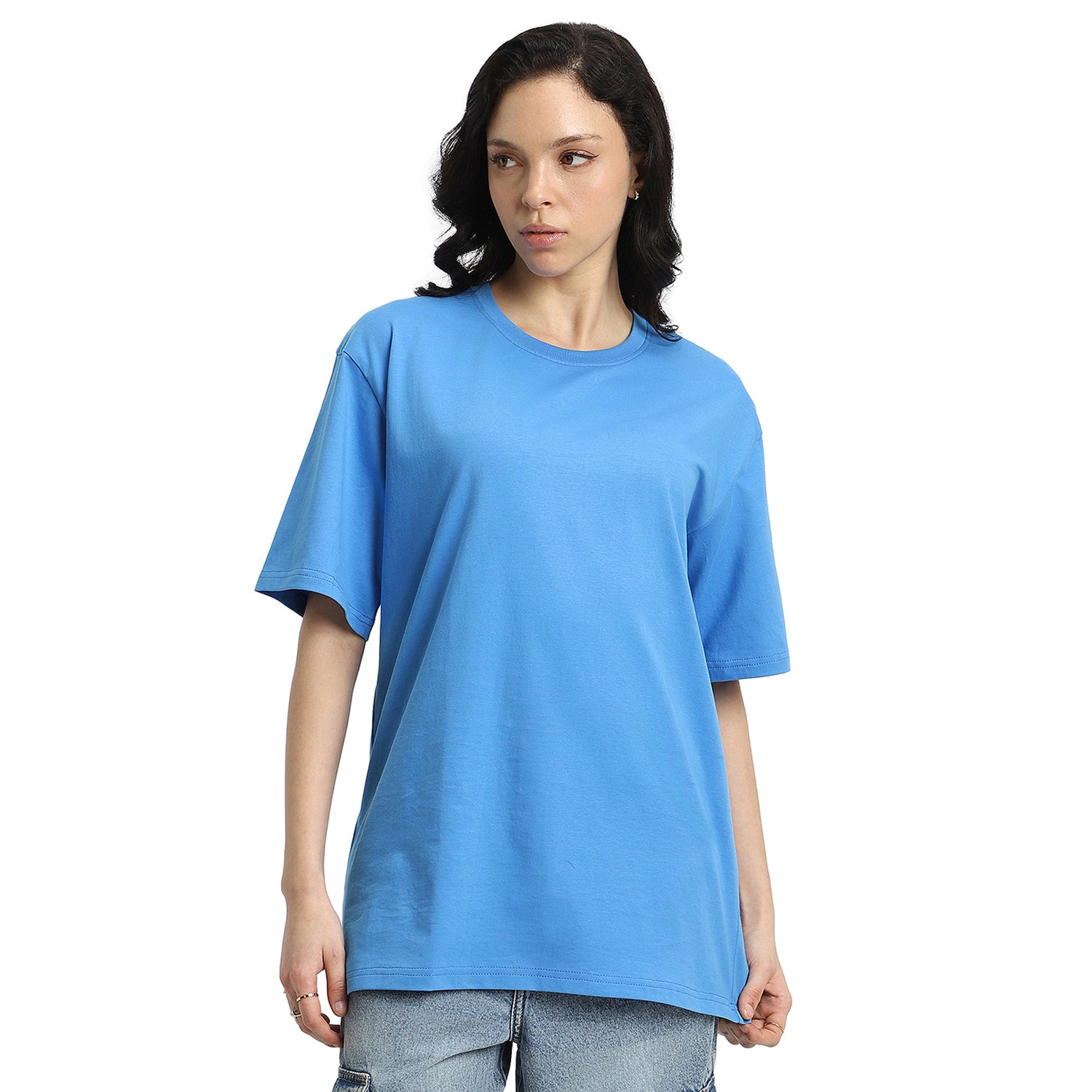 Azure Blue Plain Oversized T-Shirt