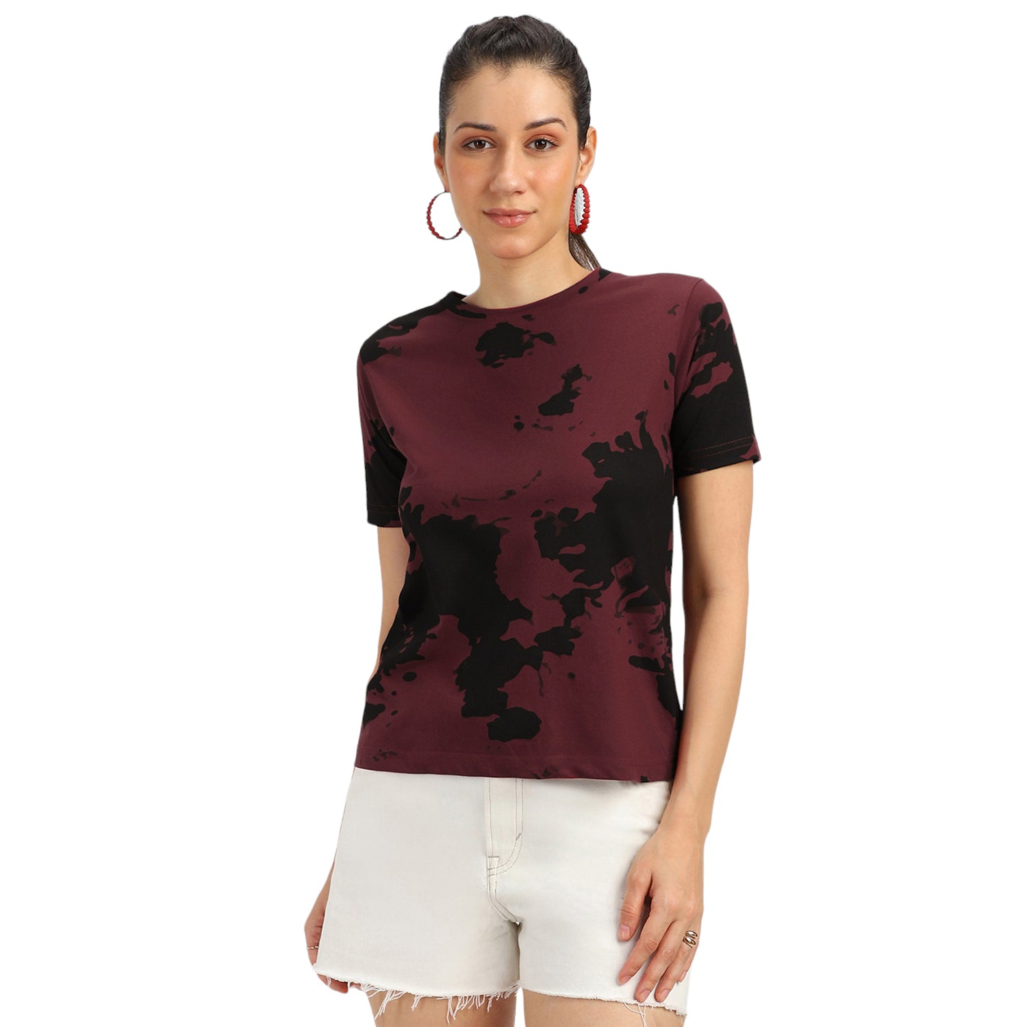 Maroon Regular Fit Graphic T-Shirt