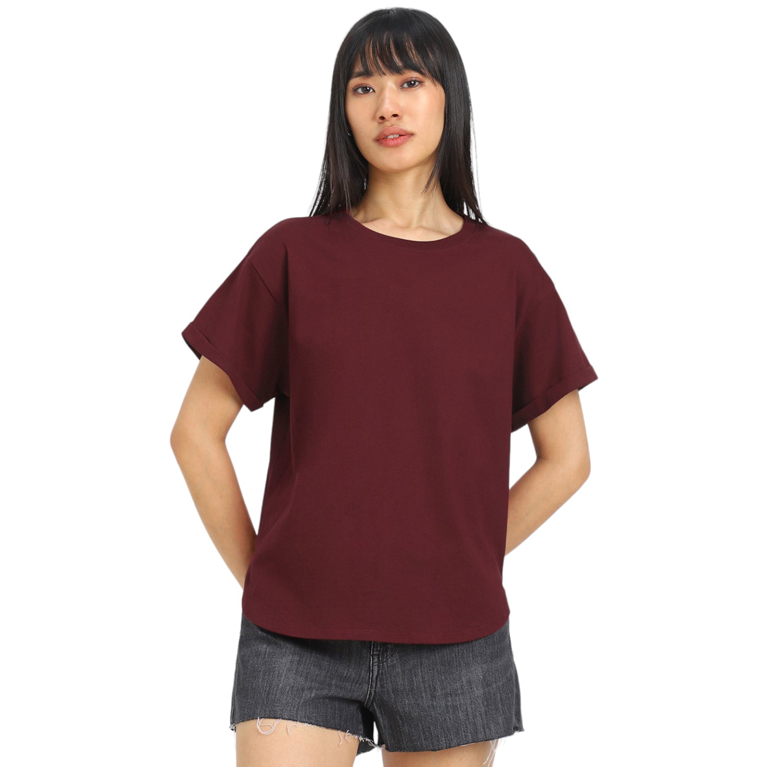 Maroon Plain Boyfriend Fit T-Shirt