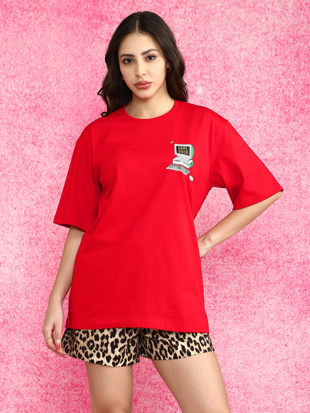 Game Over Red Oversized Fit Graphic T-Shirt