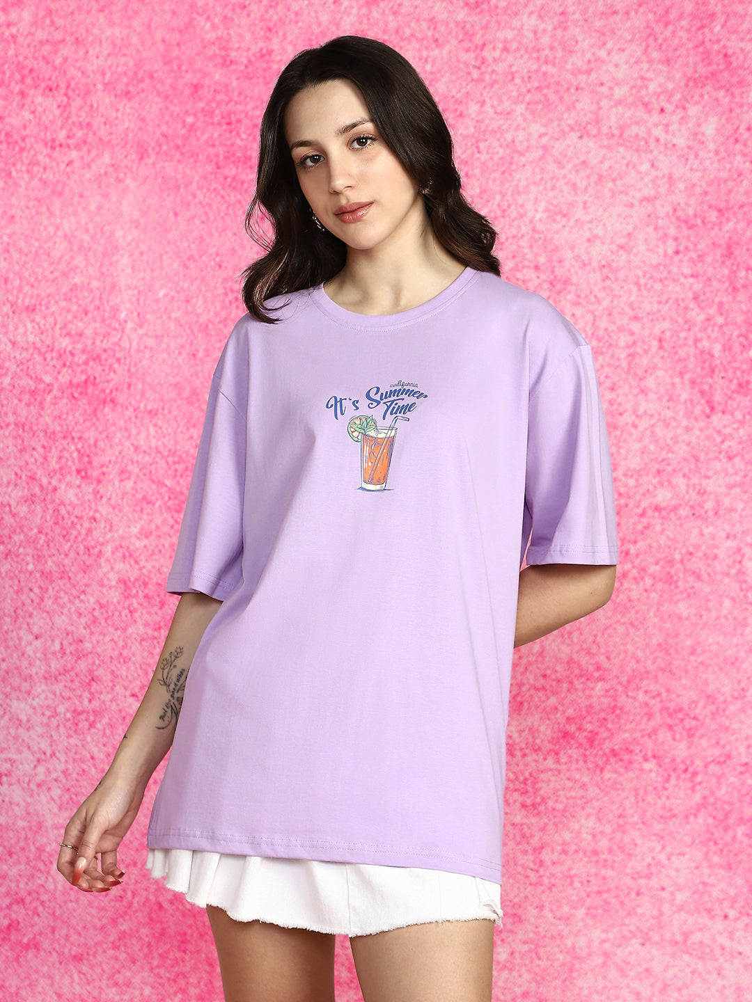 Summer Time Lilac Oversized Graphic Printed T-Shirt