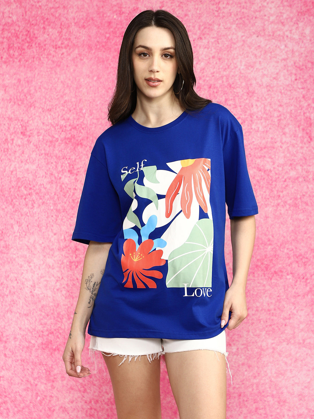 Self Love Royal Blue Oversized Fit Graphic T-Shirt
