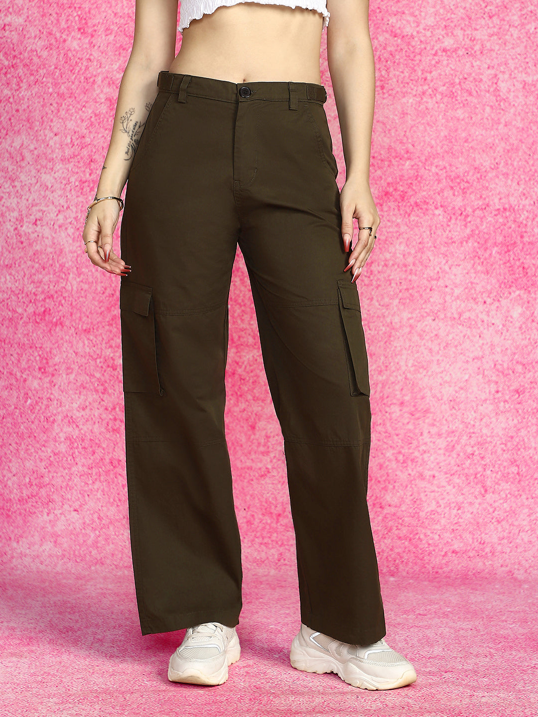 Olive Structured 5 Pocket Straight Fit Woven Cargo