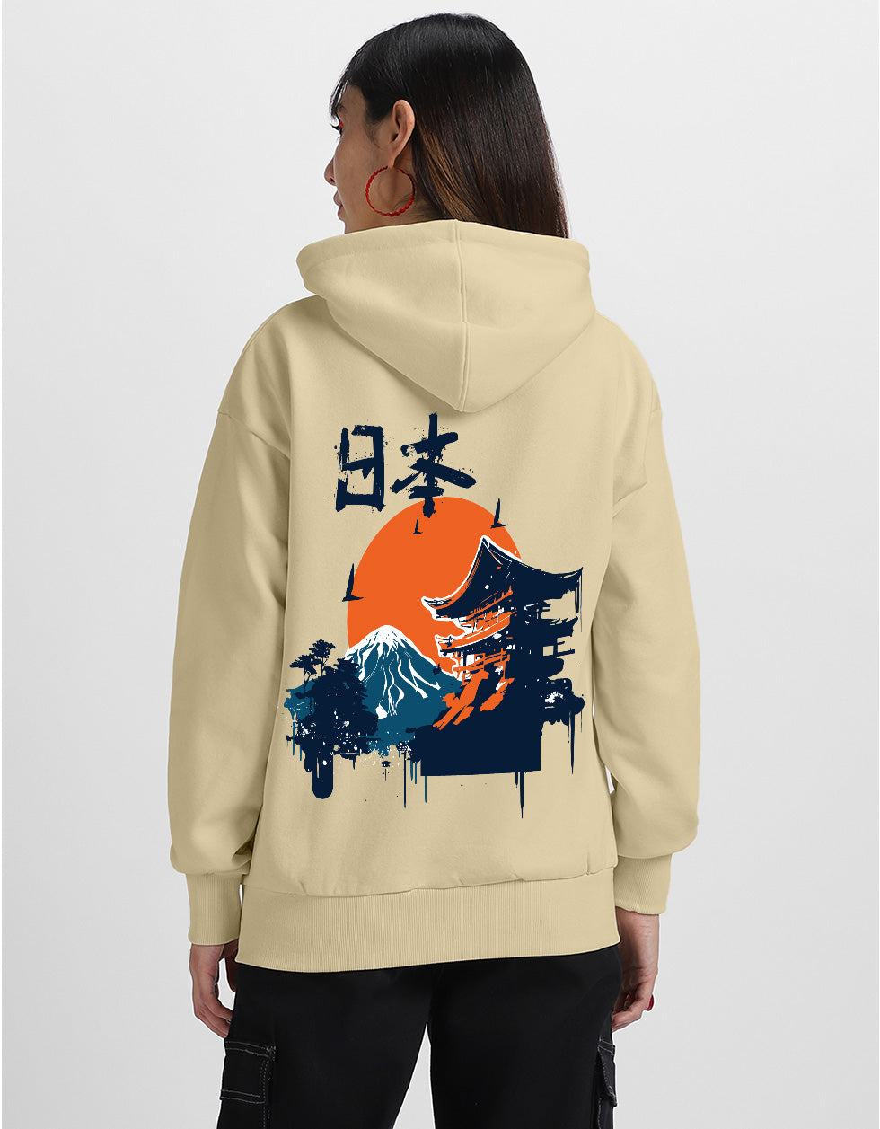 Nature Graphic Printed Beige Regular Fit Hoodie