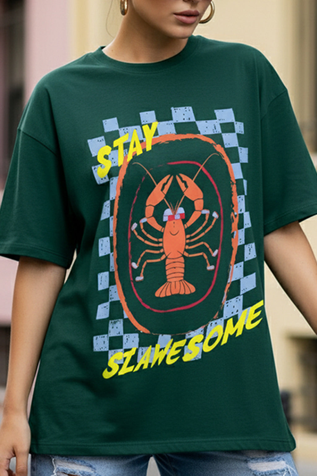 Stay Clawsome Green Oversized Graphic Printed T-Shirt
