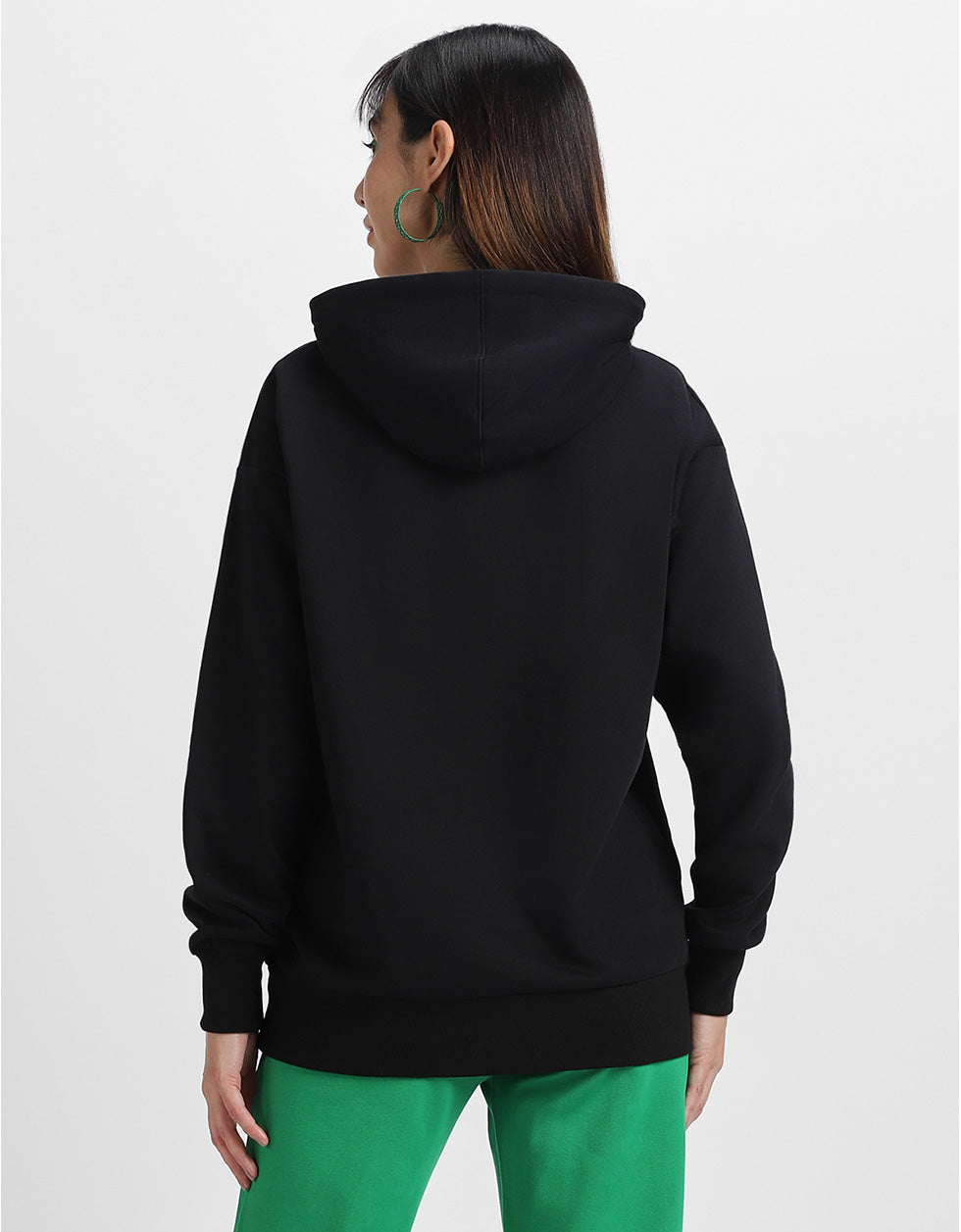 Angree Black Oversized Fit Graphic Hoodie