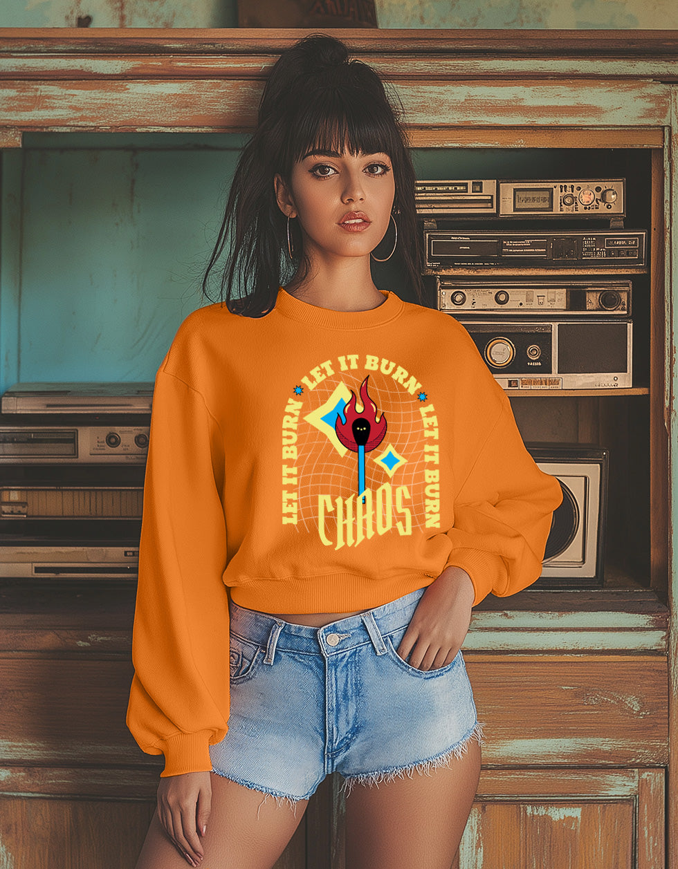 Chaos Graphic Printed Oversized Orange Sweatshirt
