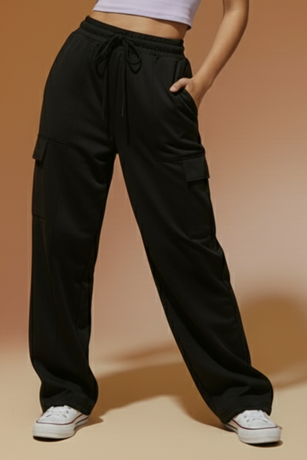 Black Active Wear 4 Pocket Knitted Cargo Jogger