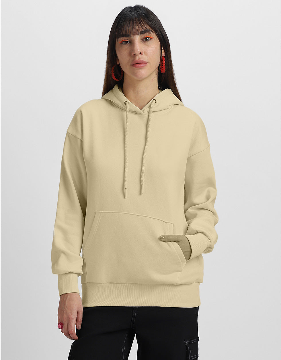 Break Rules Teddy Graphic Printed Beige Regular Fit Hoodie